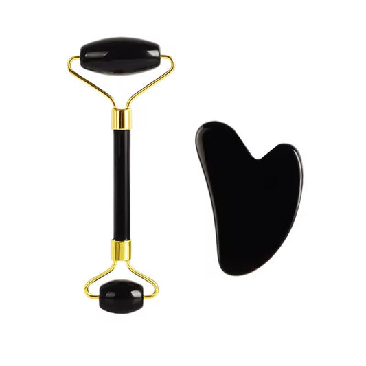 Rouleau visage & gua sha en pierre naturelle - Obsidienne noire