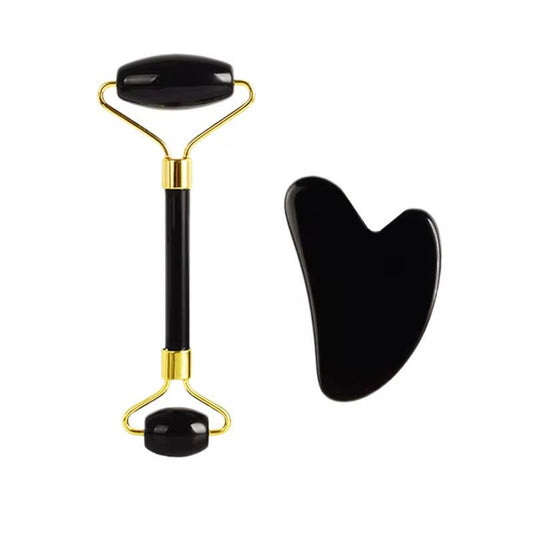 Rouleau visage & gua sha en pierre naturelle - Obsidienne noire - Mimi's Glow